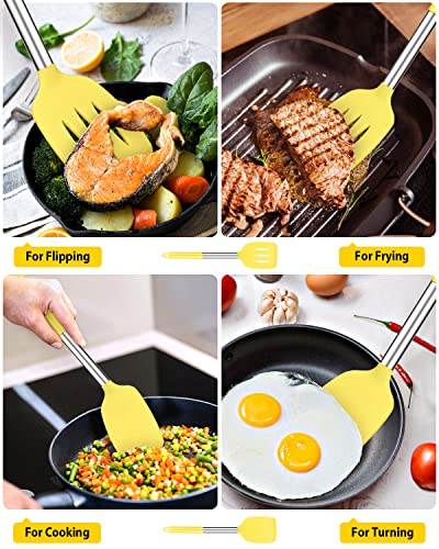 Pack of 2 Silicone Solid Turner, Non Stick Slotted Kitchen Spatulas, High Heat Resistant BPA Free Cooking Utensils, Ideal Cookware for Fish, Eggs, Pancakes(Yellow) - color: Yellow