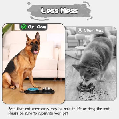 MateeyLife Dog Food and Water Bowl Set 3 in 1, Slow Feeder Dog Bowls & Stainless Steel Water Bowl with Non-Spill Silicone Mat, Cat and Puppy Bowls Pet Dishes for Small Medium Large Breed Anti-Choking - color: Black, size: Small
