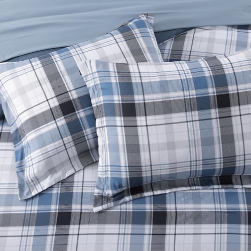 MaiRêve Twin XL Size Plaid Comforter Set Lake Blue, Classic 5 Pieces Farmhouse Bedding Set, All Season Lightweight Bed in A Bag with Sheets, Pillowcase & Sham - color: Lake Blue, size: Twin XL