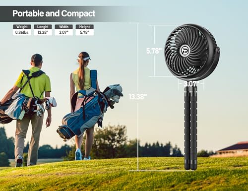 Rechargeable Golf Cart Fan Compatible with EZGO Club Car Yamaha Clip on Fan with Flexible Tripod, 360° Rotatable, 20Hrs Work, 3 Speed Battery Operated for Golf Cart Golf Palyer Summer Essential