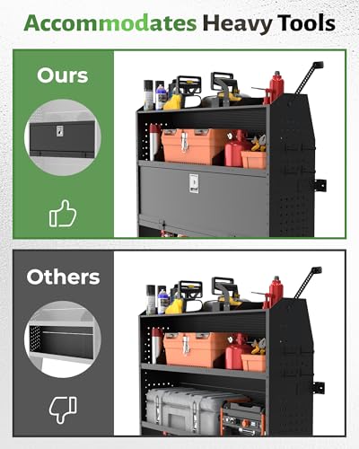StarONE Adjustable Van Shelving with Lockable Door and Hooks, 52" W x 43" H x 13" D, Fit for Transit Connect, NV200, Chevy Express, Promaster City and Metris, Van Storage for Light Maintenance Tools - size: 52" W x 43" H x 13" D