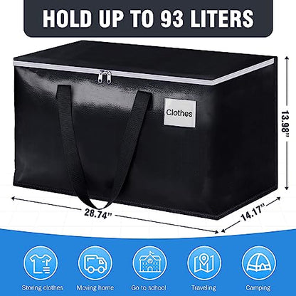BlissTotes Collapsible Moving Bags - Heavy Duty Boxes with Zippers and Handles, Space Saving Packing Totes for Moving Supplies Storage (93L, 6-Pack, Black) - size: 93L