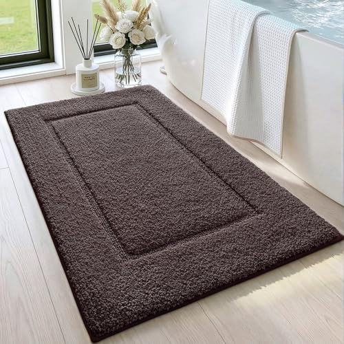 DEXI Bathroom Rugs 32x20, Washable Non Slip Bath Mat for Shower Floor, Absorbent Quick Dry Bathmat with Rubber Backing, Ultra Soft Plush Carpet for Tub, Brown - color: Brown, size: 32" X 20" (Rectangular)