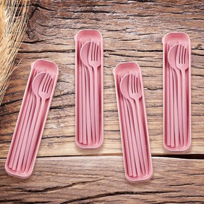 ELANE 4 Sets Reusable Travel Utensils Set with Case,Camping Cutlery Set Reusable Cutlery Set with Case,Utensil Sets for Lunch Picnic Daily Use Outdoor (pink) - color: Pink