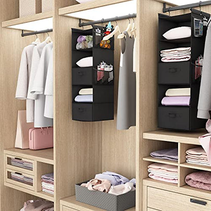 MAX Houser 5 Tier Shelf Hanging Closet Organizer, Cloth Hanging Shelf with 2 Sturdy Hooks for Storage, Foldable (Black-D2) - color: Black-d2