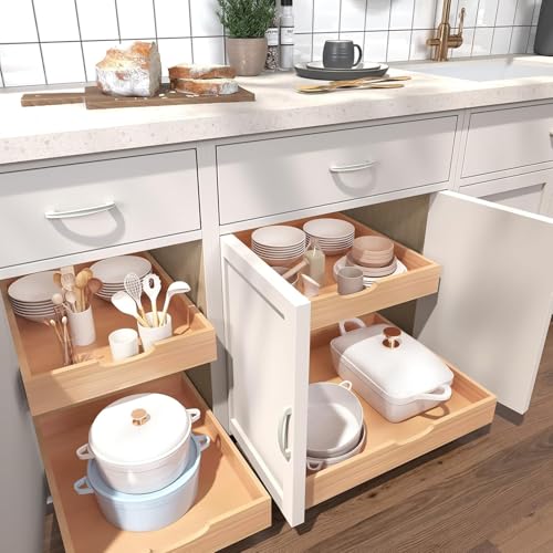 Pull Out Drawers for Kitchen Cabinets, Fully Assembled Wood Cabinet Pull Out Drawer, Pull Out Cabinet Organizer, Fast and Easy DIY Installation, 16”W x 21”D - size: 16”W x 21”D