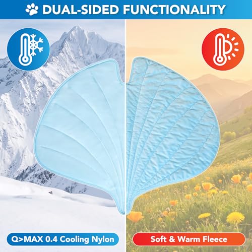 PetAmi Dog Cooling Mat, Ginkgo Leaf Shape, Pet Pad with Cooling Nylon & Soft Fleece, Q-Max > 0.4 Reversible All Season Blanket for Dogs & Cats, Small 35x40 in, Light Blue - color: Baby Blue, size: Small