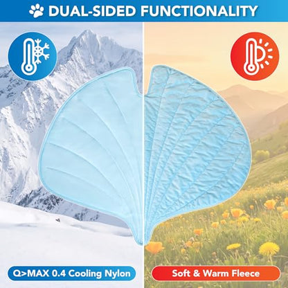 PetAmi Dog Cooling Mat, Ginkgo Leaf Shape, Pet Pad with Cooling Nylon & Soft Fleece, Q-Max > 0.4 Reversible All Season Blanket for Dogs & Cats, Large 55x59 in, Light Blue - color: Baby Blue, size: Large