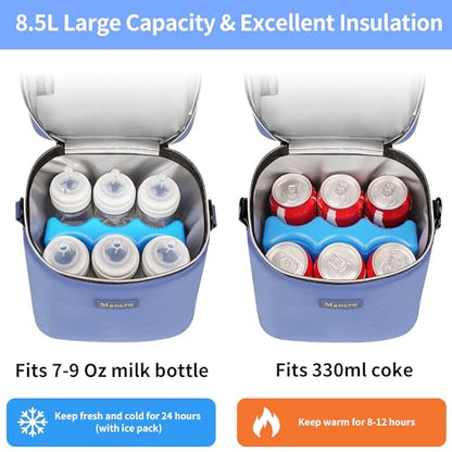 Mancro Breastmilk Cooler Bag with Ice Pack Fits 6 Baby Bottles Up to 9 Ounce, Insulated Baby Bottle Bag with Strap for Nursing Mom Daycare, Blue - color: Blue