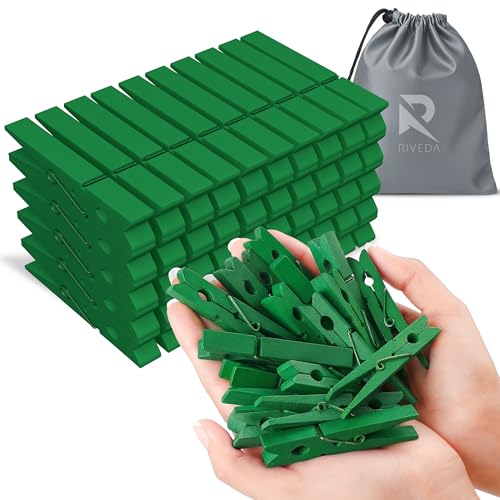 RIVEDA 50pcs Colored Wooden Clothes Pins, 2.9inch, Clothespins for Classroom, Clip Hanging Photos, DIY Clips for Crafts, Decorations (Green) - color: Green