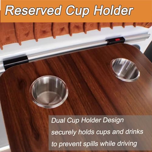 Folding RV Dinette Table with 2 Cup Holders - Space-Saving Wall-Mounted Table for Campervans, Motorhomes, Small Apartments & Kitchens - White Steel Brackets