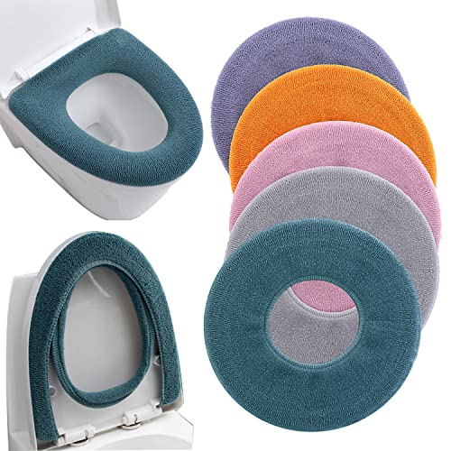Bathroom Soft Thicker Warmer Stretchable Washable Cloth Toilet Seat Cover Pads 3PCS (Blue Green Gray) (5 Colors) - color: 5 Colors