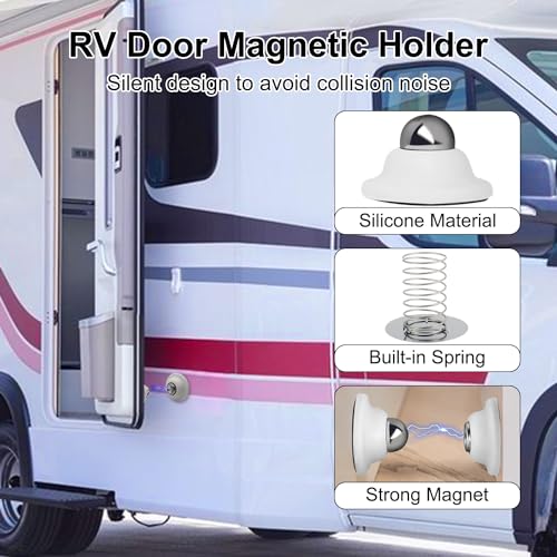 2 Pcs RV Door Holder Magnetic Baggage Door Catch Latch to Keep Door Open, RV Door Stopper for Motorhome Travel,Travel Trailers, Camper (White)