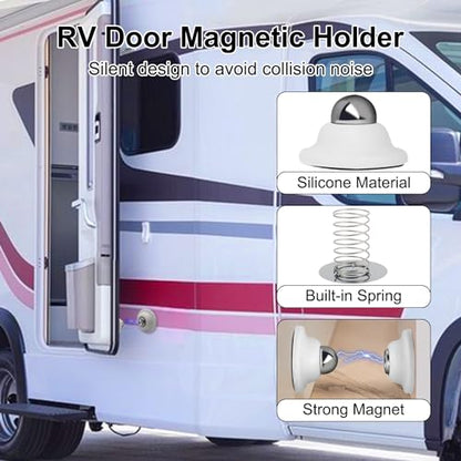 2 Pcs RV Door Holder Magnetic Baggage Door Catch Latch to Keep Door Open, RV Door Stopper for Motorhome Travel,Travel Trailers, Camper (White)