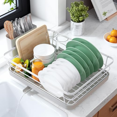 Kitsure Dish Drying Rack for Kitchen Counter, Stainless Steel Sink Organization and Storage Essentials with Cutlery Holder, Home and Appartment Decor, 12''W x 15.5''L, Light Grey - color: Light Grey, size: 12''W x 15.5''L - 1 Tier