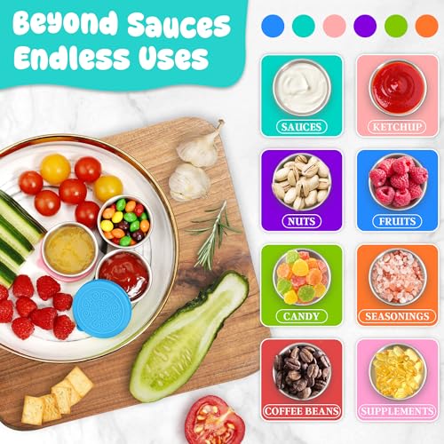 LIEMAND 6x1.6 oz Salad Dressing Container to Go, Leakproof Reusable Stainless Steel Small Container with Lid,Sauce Containers for Lunch box,Picnics,Travel,Office and Meal Prep - color: Rainbow, size: 1.6oz