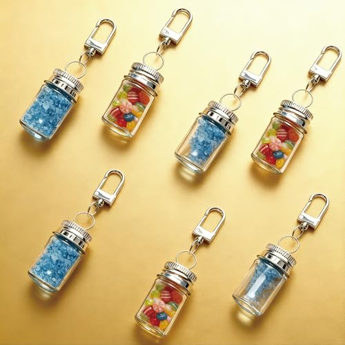 36 Pack 7ml Mini Glass Bottles with Aluminum Lids and Keychains, Tiny Wishing Jars for DIY Crafts, Wedding Favors, Home Decoration & Travel Gifts - size: 7ml-36Pcs