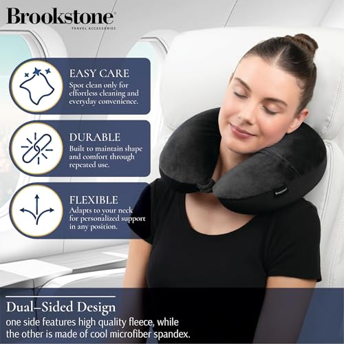 Brookstone Microbead Neck Pillow - Super Soft Cozy Lightweight Plush Travel Pillow with Phone or Headphone Pocket, Black - color: Black
