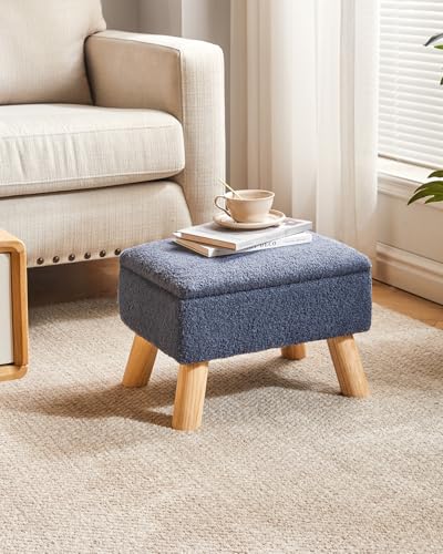 YMYNY Storage Ottoman,Small Foot Stool, 15.75"×11.81"×11.02" Blue,HBD042BU | Teddy Velvet, Sturdy Wood Legs, Foot Rest with Padded Seat, For Living Room Bedroom Couch Entryway - color: Blue
