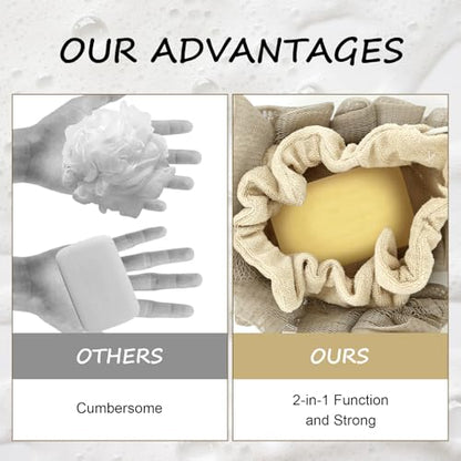 3 Pcs Soap Bar Loofah, 2 in 1 Bar Soap Loofah Pouch Can Hold Soap Effective Exfoliation for Bathing (Beige*2 + Khaki*1) - style: Beige + Khaki