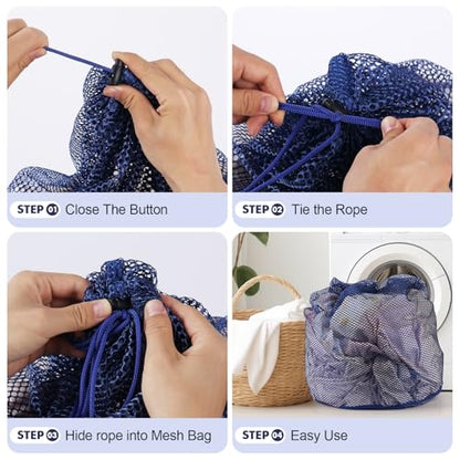 3Pcs Mesh Laundry Bags Washing Machine Mesh Wash Bags Jumbo for Delicates Clothes,Bed Linen,Toys with Drawstring Closure Sturdy(3 XXLarge 28 x 26 Inches, Blue) - color: Blue, size: Jumbo 3 pcs