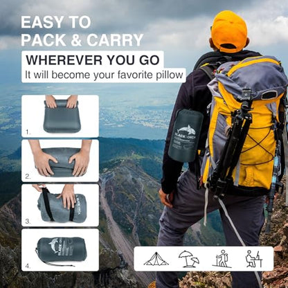 Memory Foam Camping Pillow, Lightweight & Portable Travel Pillow, Backpacking Pillow with Removable Cover, Ergonomic Pillows, Neck Lumbar Support for Outdoor Camp, Hiking, Backpacking Sleep