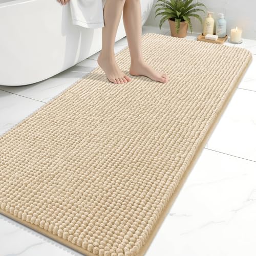 Arotive Bathroom Rugs 59" x 24", Ultra Soft Absorbent Chenille Bath Rugs, Non-Slip Rubber Backing, Machine Washable Bath Mats for Bathroom Floor, Tub and Shower, Home Decor Accessories, Beige - color: Beige, size: 59" X 24"