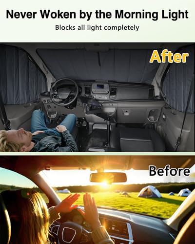 Insulated Blackout Windshield Cover for Privacy & Sun Protection, All-Season Van Life Camping Window Shade, Fit for Ford Transit 150 250 350 Medium/High Roof 2015-2025, Gray - size: Front Windshield