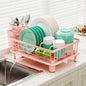 GAOKASE Dish Drying Rack, Stainless Steel-Dish Rack, Dish Racks for Kitchen Counter, Kitchen Dish Drainers with Removable Utensil Holder,New Drain Outlet,Plate Rack and Drainboard,(Pink-11 W x 15" L) - color: Pink