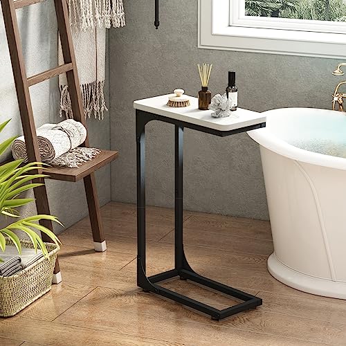 QEEIG Narrow C Shaped Side Table Set of 2 Living Room Sets Slim Couch Tray Tables Skinny Thin Small Modern 7 inch Width, White and Black (017-18WB) - color: D. White & Black, size: 7.1" Width