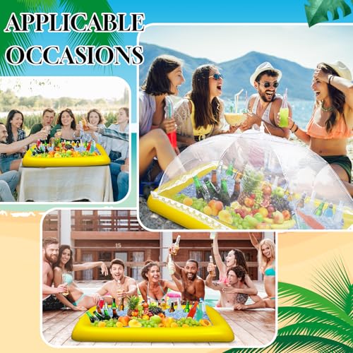 Leitee 5 Pcs Inflatable Serving Bar Kit Includes Salad Buffet Tray with Drain Plug Mesh Food Cover Food Drink Containers and Inflator for Ice Supplies Summer Party Camping Picnic(Yellow) - color: Yellow