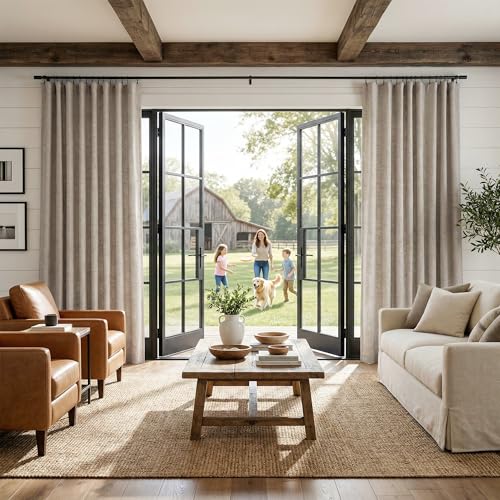 RYB HOME Natural Beige 100% Blackout Linen Curtains 72 inch Long, Thermal Insulated & Privacy Assurd Drapes for Bedroom/Office/Nursery, Rod Pocket & Back Tab Window Treatment, W52 X L72, 2 Panels - color: Natural Beige, size: 52"W x 72"L (Pack of 2)