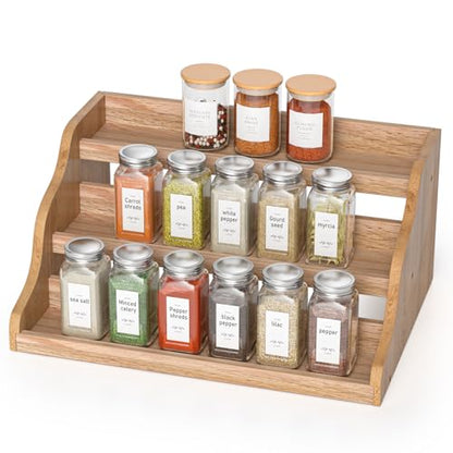Tiered Spice Rack Organizer for Cabinet, Wooden Spice Rack for Countertop, Spice Shelf organizer Spice Organization for Cabinet