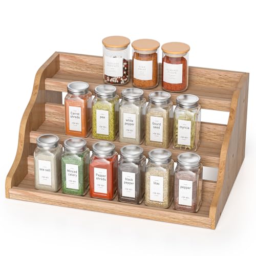 Tiered Spice Rack Organizer for Cabinet, Wooden Spice Rack for Countertop, Spice Shelf organizer Spice Organization for Cabinet