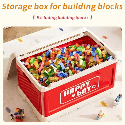 21L 22 Qt Folding Storage Box with Large Building Block Lid, Collapsible Toy Organizer Compatible with Duplo Blocks, Push Pull Storage Bin with Quiet Wheels(2pc-red+green) - color: Red+Green