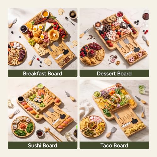 SMIRLY Charcuterie Large Bamboo Cheese Board Set for Serving - House Warming Gifts for New Home, Wedding, Bridal Shower & Birthday, for Women