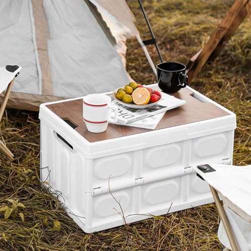 SUPVOX Outdoor Folding Storage Box with Lid Medium White Large Capacity Collapsible Clothes Organizer Storage Container for Camping and Car Trunk Use