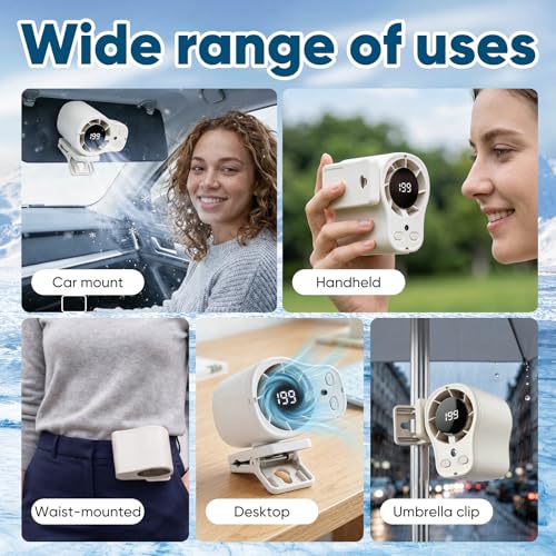 KOSIMI Car Clip on Air Conditioner Fan with LED Display, 360°Rotation, USB Rechargeable Personal Fan, Hands-Free Clip on Fan for Cars, Work, Camping (White) - color: White