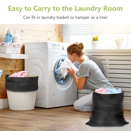 OTraki 20 x 24 inch Laundry Bag 2 Pack Travel Laundry Bags Medium Washable Dirty Clothes Bag Organizer with Drawstring Closure for Camp Fit Laundry Hamper Drying Do Not Exceed 176℉ Black | Medium Washable Dirty Clothes Bag Organizer with Drawstring Closur
