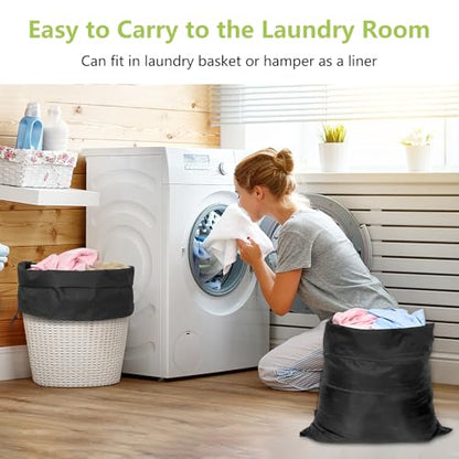 OTraki 20 x 24 inch Laundry Bag 2 Pack Travel Laundry Bags Medium Washable Dirty Clothes Bag Organizer with Drawstring Closure for Camp Fit Laundry Hamper Drying Do Not Exceed 176℉ Black | Medium Washable Dirty Clothes Bag Organizer with Drawstring Closur