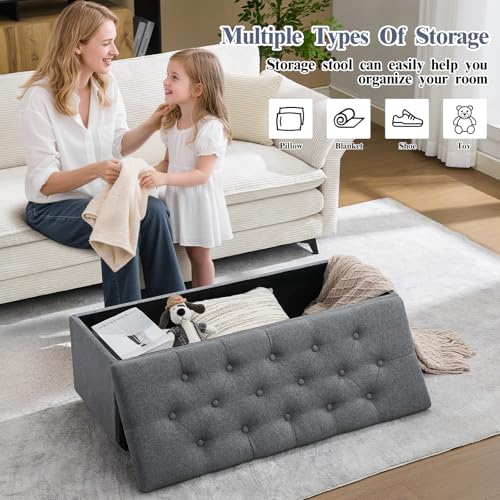 43" Ottoman with Storage and Sturdy Metal Frame, Tufted Upholstered Storage Bench, Modern Footboard Hideaway Chest with Removable Lid and Footrest for Living Room, Entryway (Dark Gray) - color: Dark Gray
