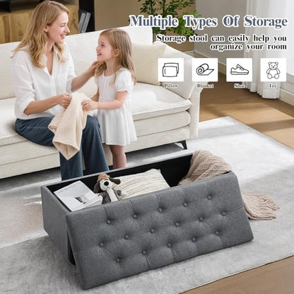 43" Ottoman with Storage and Sturdy Metal Frame, Tufted Upholstered Storage Bench, Modern Footboard Hideaway Chest with Removable Lid and Footrest for Living Room, Entryway (Dark Gray) - color: Dark Gray