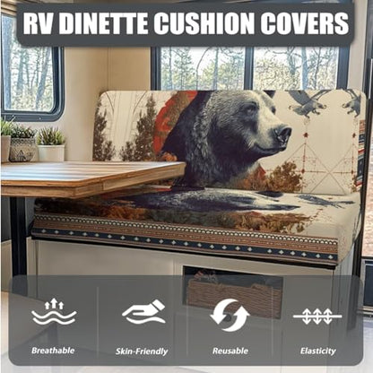 Bear Leaf Geometric Pattern 3 PCS RV Dinette Cushion Covers Wear-Resistan Camper Seat Covers Dinette Booth Camper Cushion Pillow Cover Sofa Slipover for Travel Trailer Couch - color: Bear Leaf Geometric