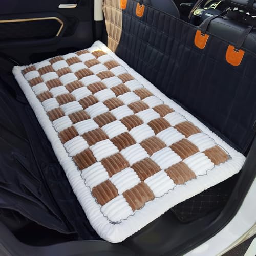 Backseat Pet Bed Mat, Truck Plaid Dog Bed for Car Back Seat, Deluxe Dog Seat Covers, Non-Slip Travel Pet Mat, Fit for Backseat Extenders and Trucks SUVs - color: Brown&White