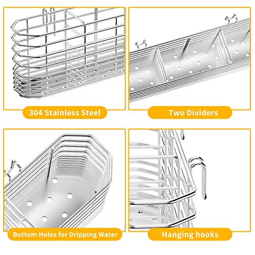 JAQ Utensil Holder for Sink, Sus304 Stainless Steel Rust Free Silverware Cutlery Flatware Holder Rack Organizer with Hooks for Dish Drying Rack Sink Dish Drainer in Kitchen Bathroom - size: 304 Stainless Steel - Utensil Holder