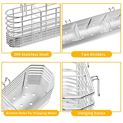 JAQ Utensil Holder for Sink, Sus304 Stainless Steel Rust Free Silverware Cutlery Flatware Holder Rack Organizer with Hooks for Dish Drying Rack Sink Dish Drainer in Kitchen Bathroom - size: 304 Stainless Steel - Utensil Holder