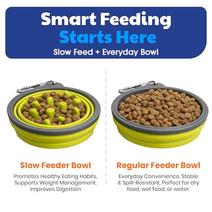 American Kennel Club 2-Pack Collapsible Travel Bowls for Dogs – Gray/Green, Portable Food & Water Bowls - color: Gray/Green