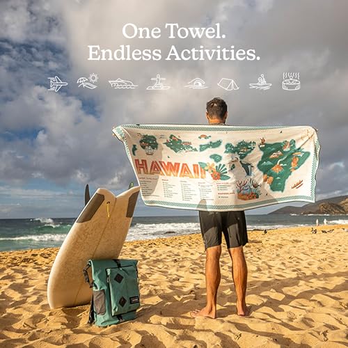 Nomadix Original Towel - Perfect for Beach, Pool, Travel, Camping, Yoga - Made with Recycled Materials - Super Absorbent - Sand Resistant - Hawaii Map - 72.5x30 - color: Green & White