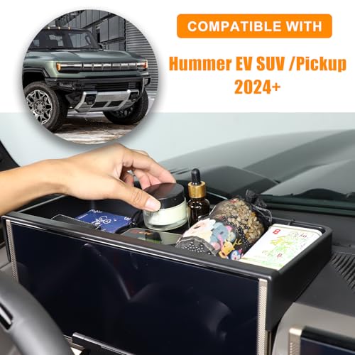 Center Console Organizer Dash for Hummer EV Accessories Dashboard Insert Tray Storage Box Behind Screen Organizer Dash Storage Tray Compatible with Hummer EV SUV Pickup 2022-2024 2025+ (ABS Black)