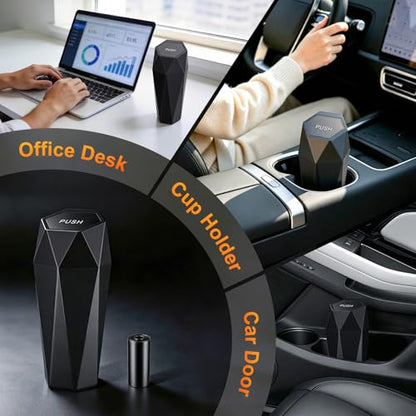 JUSTTOP Car Trash Can with Lid, Diamond Design Small Automatic Portable Trash Can with 1 Trash Bag, Easy to Clean, Used in Car Home Office (Black) - color: Black-1PCS, size: 1PCS